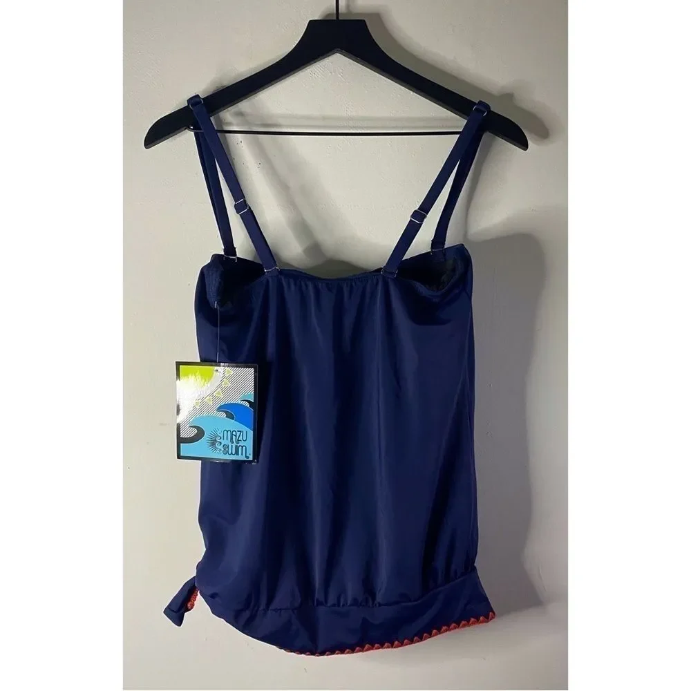 Mazu Swim Navy Tankini with Red Crochet Trim Size 8